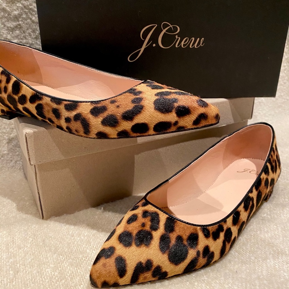 J.Crew Pointed-toe Flats in Leopard Calf Hair
